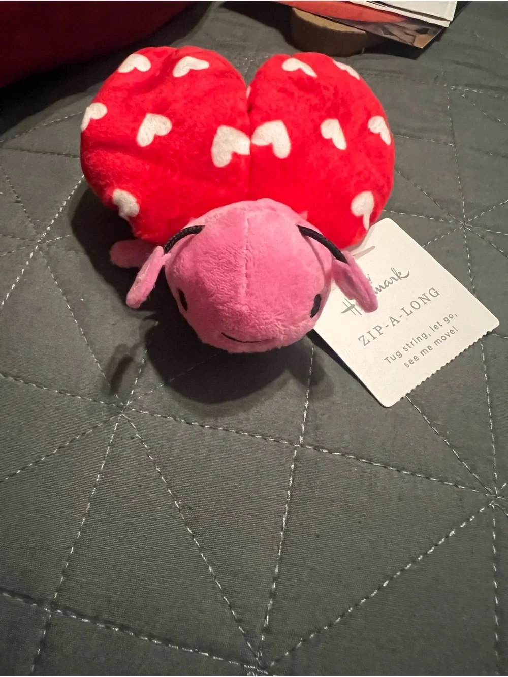 Hallmark Pink Head Red Heart Ladybug Plush Zip-A-Long